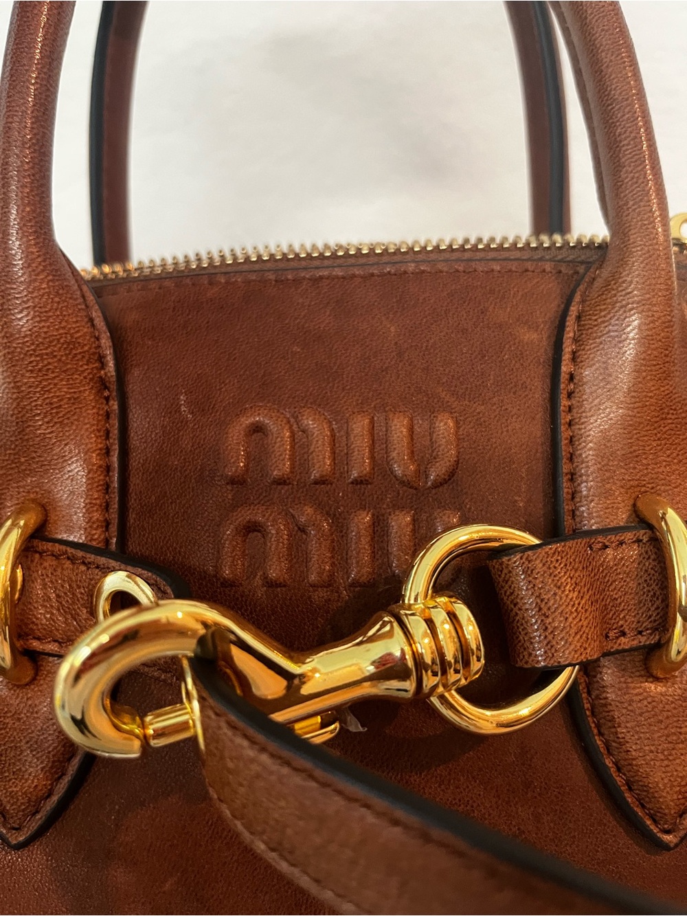 MIU MIU Nappa Aviator Small Aventure Bag in Rovere - Picture 6 of 7